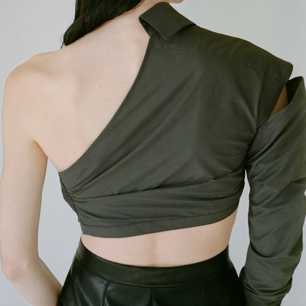 Elena Velez Asymmetric Twist Gray Top
